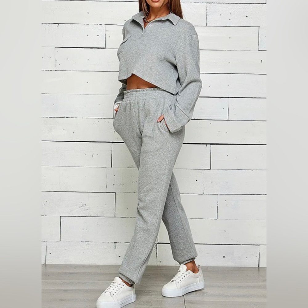 French terry crop top sweat pants set nwot